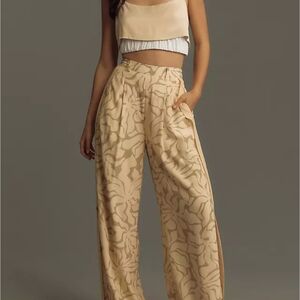 Mon Renn Sage‎ And Cream Floral Patterned Women's Wide Leg Trousers Size XL